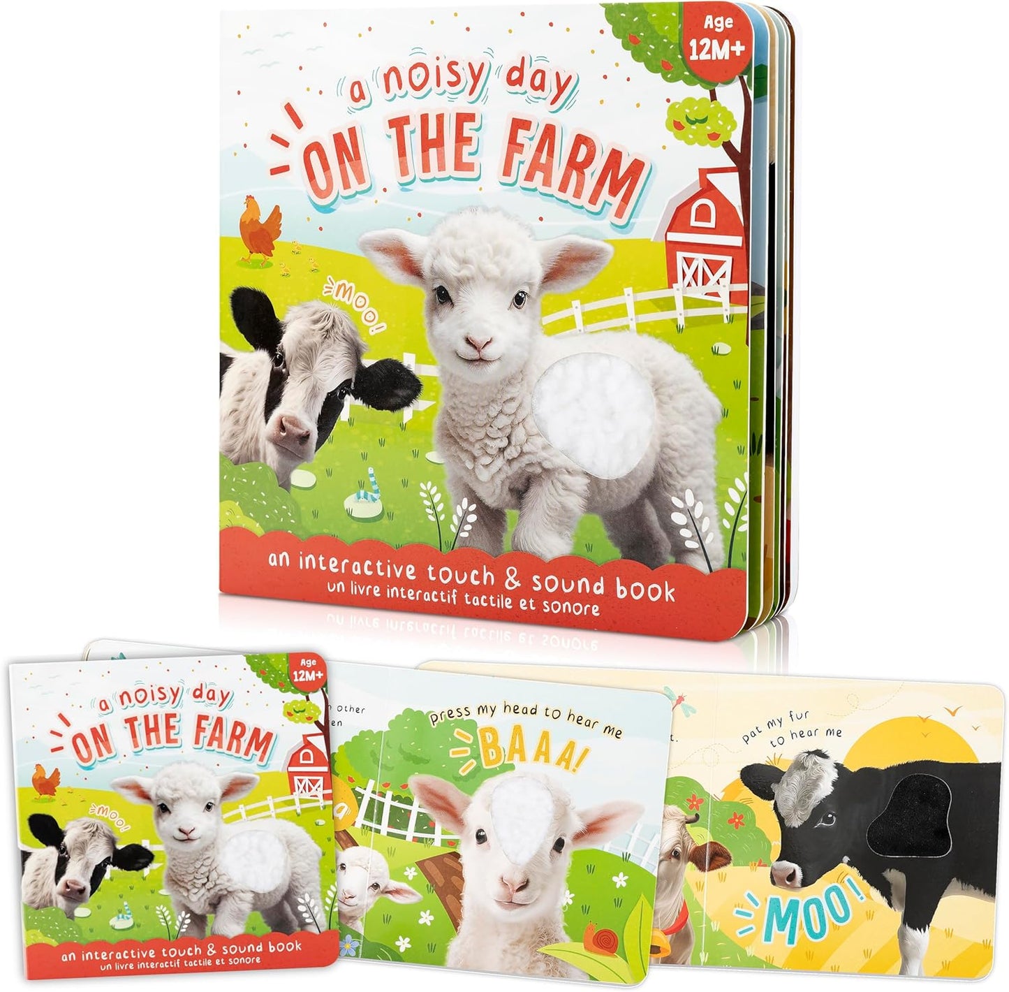 Zicoto Fun Touch and Feel Sound Book front cover showing farm animals