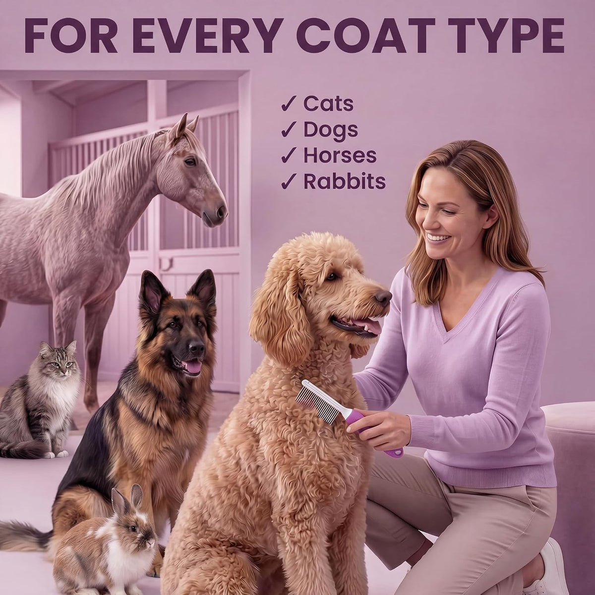 Authentic Poodlie pet supplies packaging showing the imported stainless steel premium detangling tool