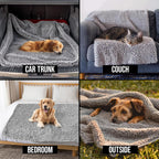 Large size grey pet blanket shielding sofa from muddy dog paws