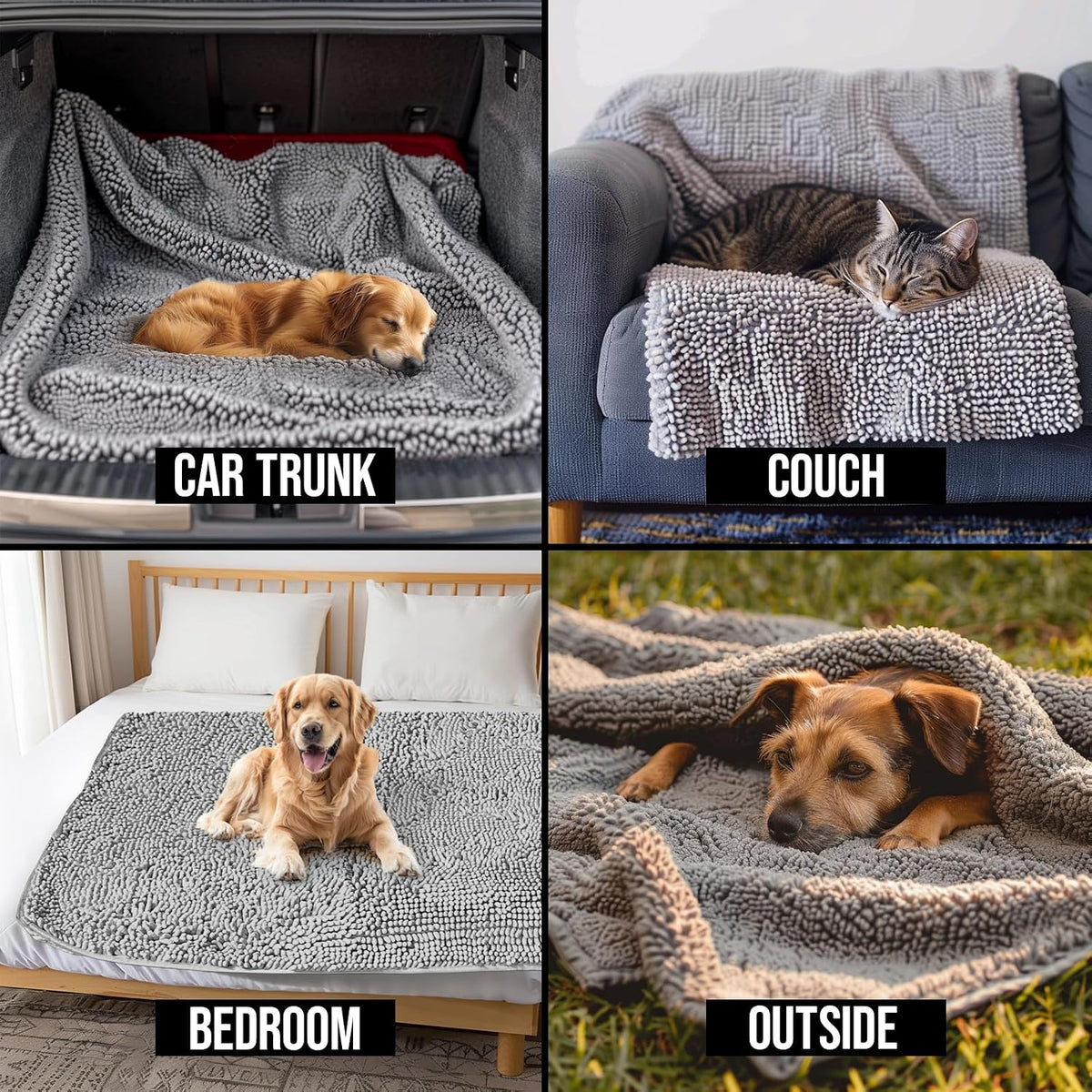 Large size grey pet blanket shielding sofa from muddy dog paws