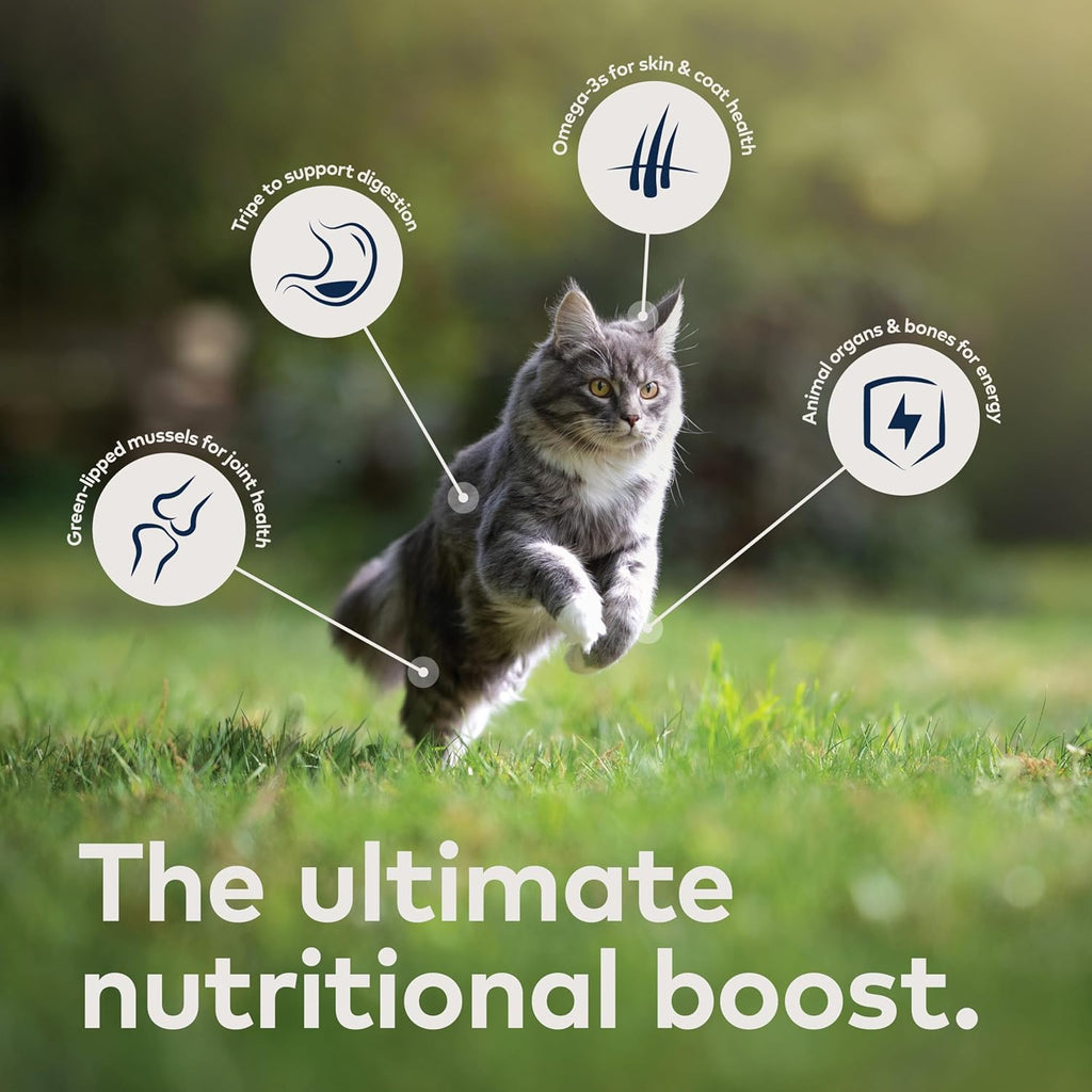 Ziwi Peak cat food packaging side view showing nutritional benefits