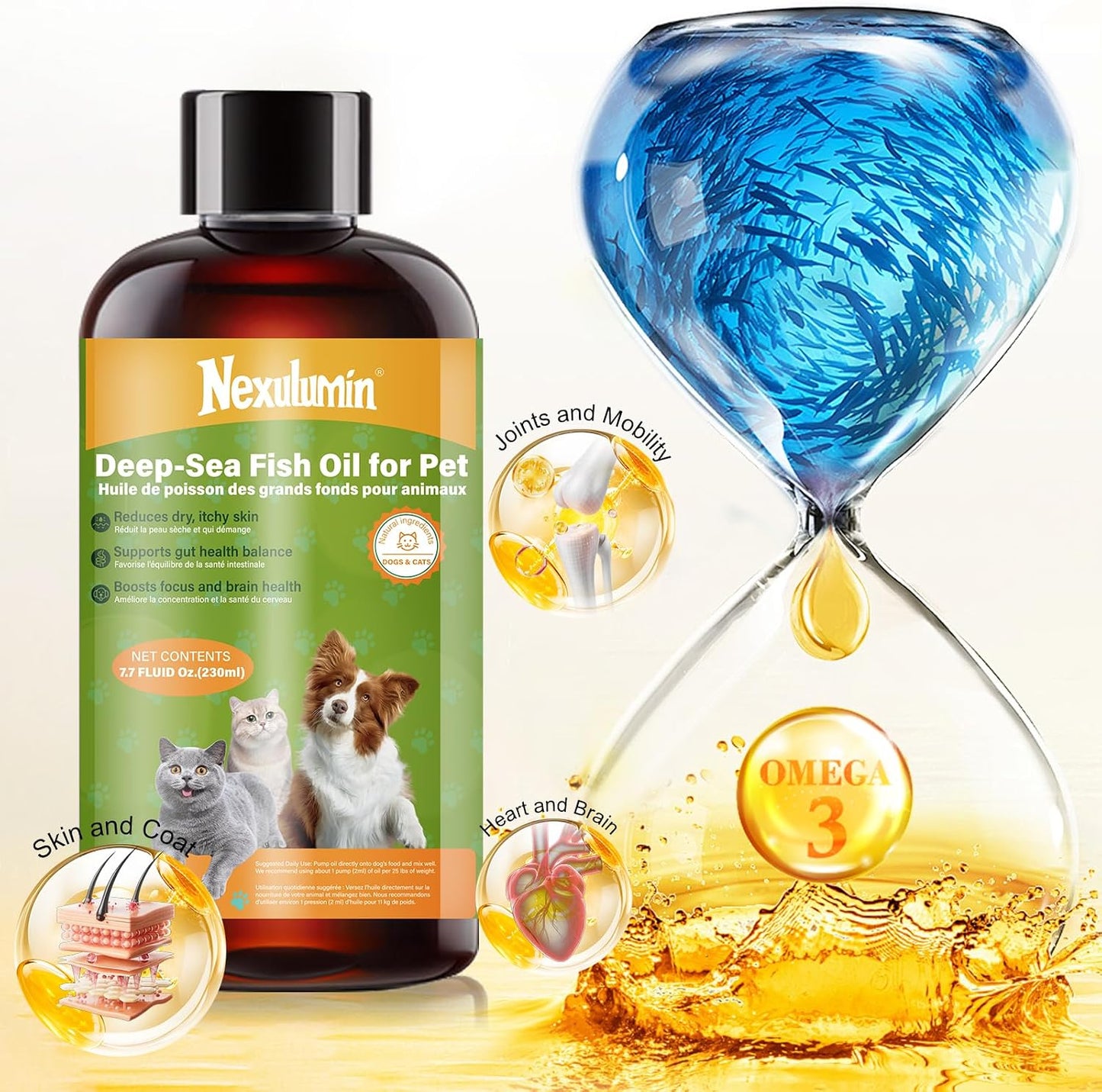 Deep sea fish oil supplement for pet joint function and mobility support