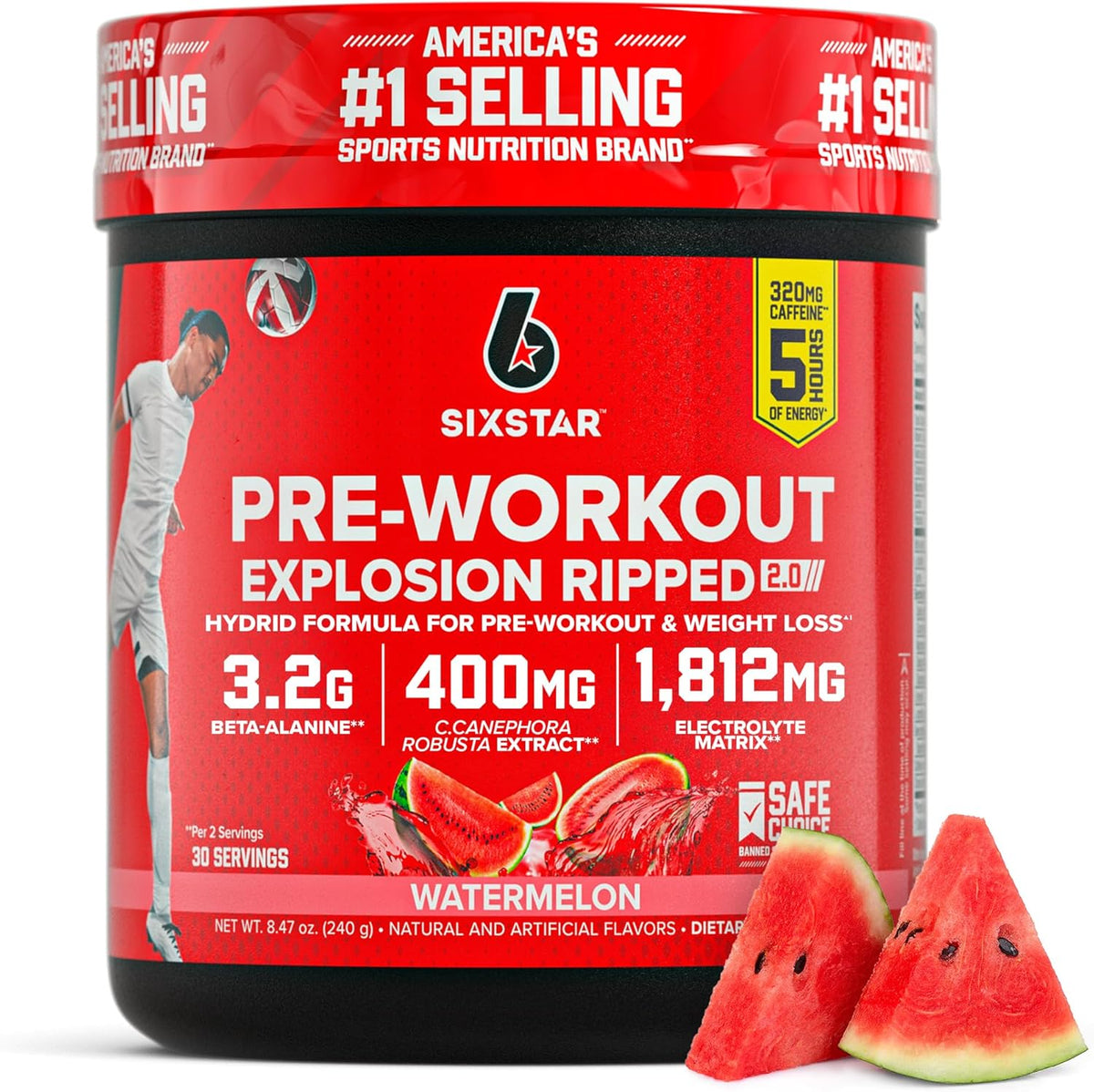 Six Star Pre-Workout Explosion Ripped watermelon energy powder 325g