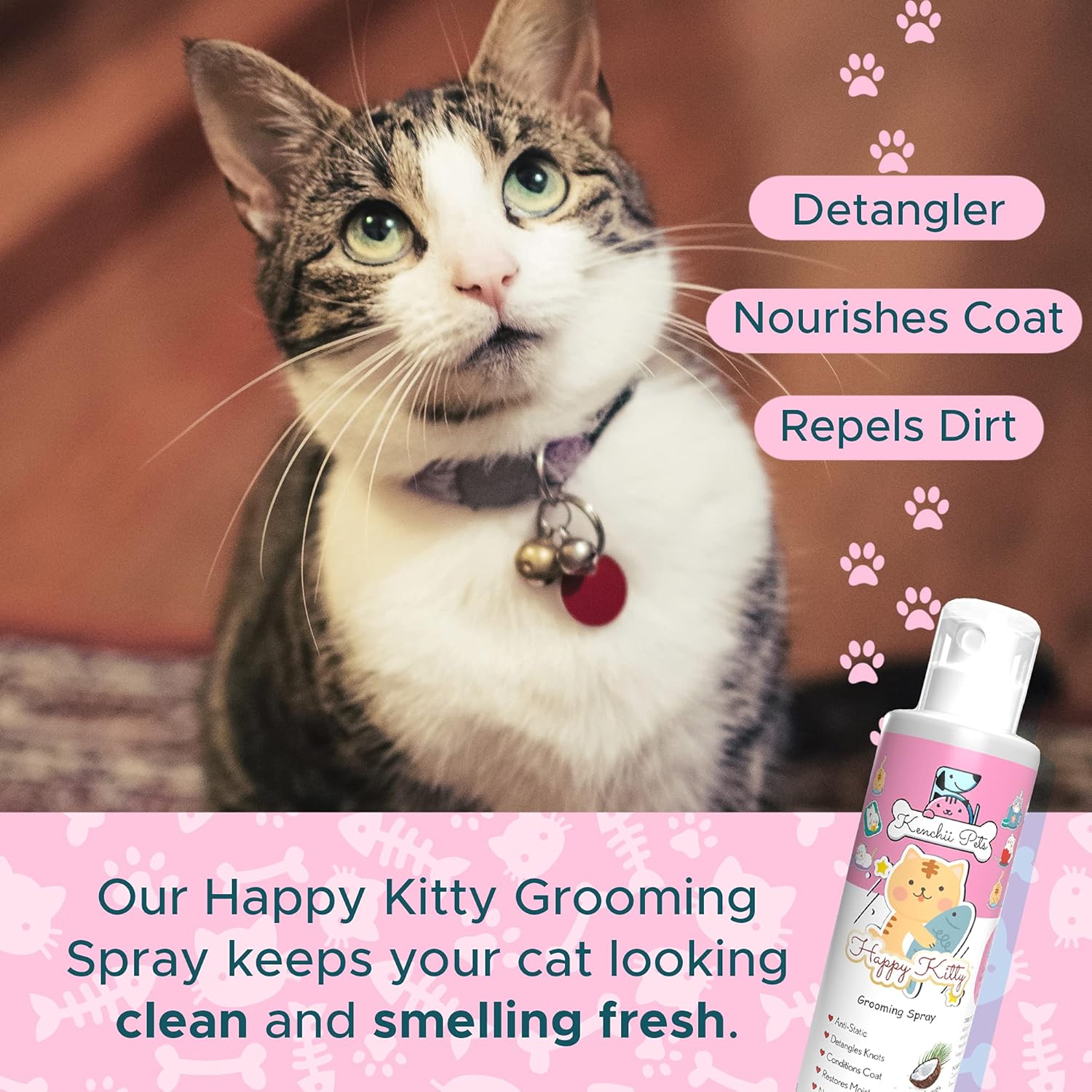 Kenchii cat detangler spray bottle showing spray nozzle