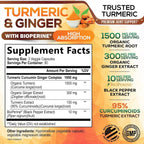 Turmeric Curcumin Supplement - 95% Curcuminoids with Organic Turmeric & Ginger, BioPerine Black Pepper Extract for Best Absorption, Natural Vegan Joint Support, Non-GMO, Bottled in USA - 240 Capsules - Image 2