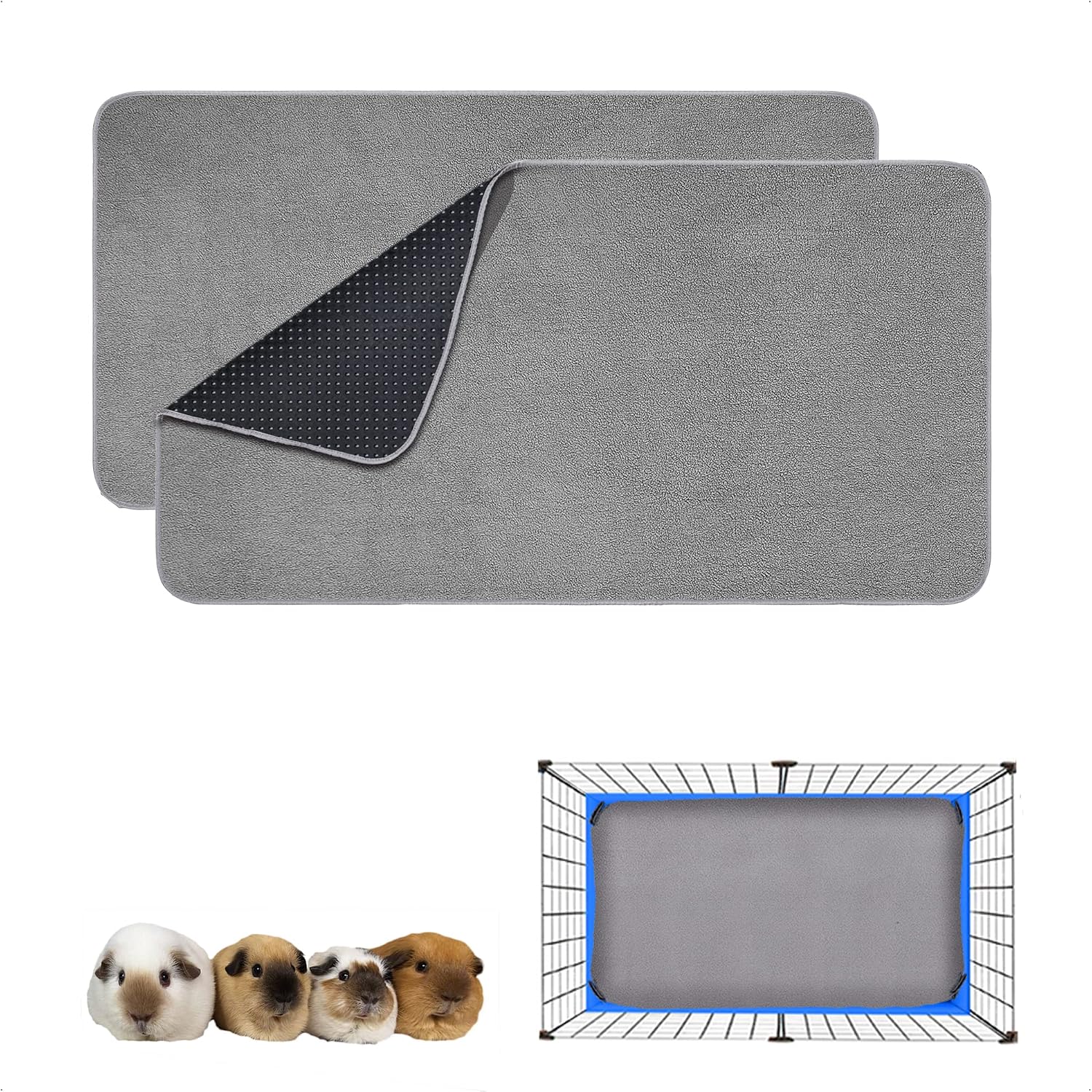 Guinea Pig Cage Liner, 4 Pack - Washable, Reusable, Leakproof Fleece Bedding Pads for Small Animals with Anti-Slip Bottom - for 15''X29'' Area, Gray - Image 14