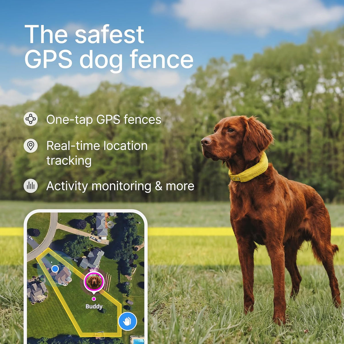Halo wireless GPS dog collar app controlled boundary screen configuration.