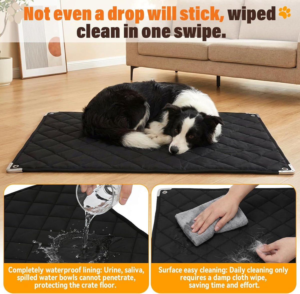 Heavy duty bite proof dog mattress showing corner rivet protection and metal borders.