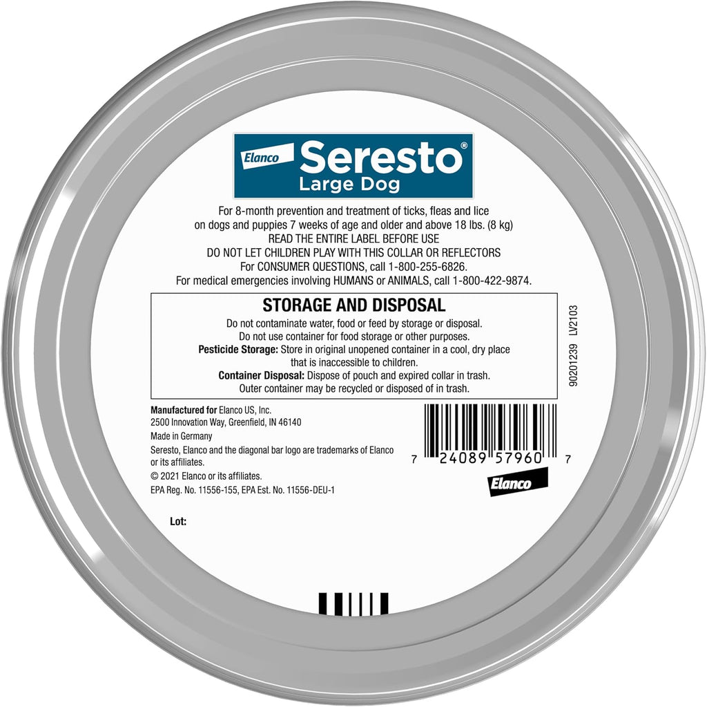 Close up of Seresto flea and tick collar packaging