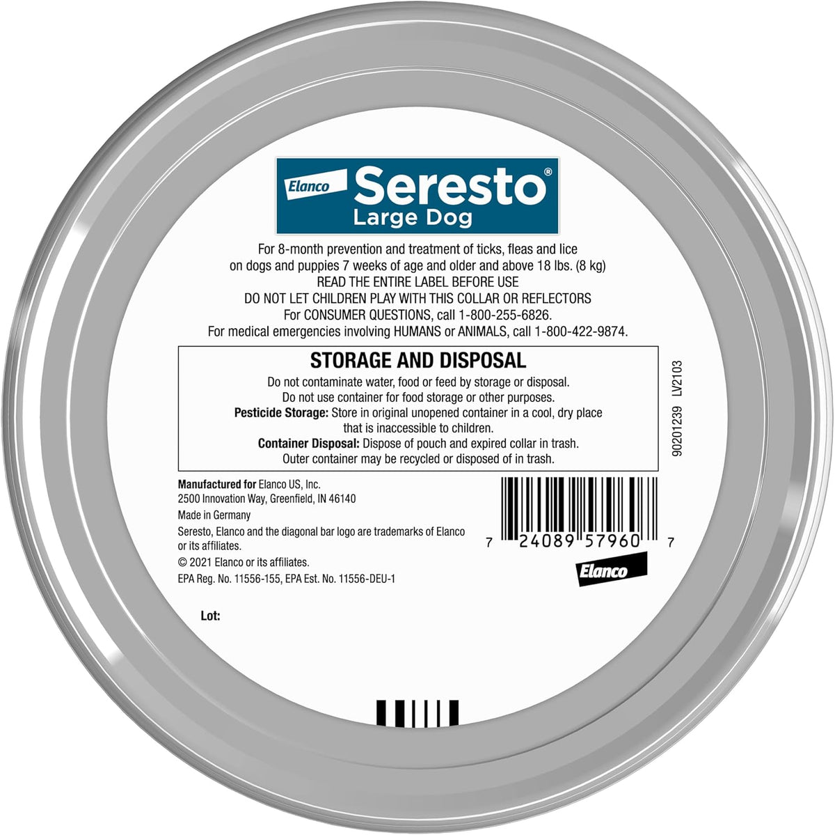 Close up of Seresto flea and tick collar packaging