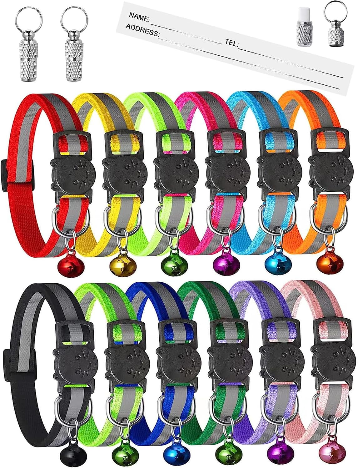 12 Pack Reflective-Breakaway Cat Collars with Bells,Safety Buckle Kitten Collar, with Name Tag, Adjustable,Ideal for Girl Cats Male Cats,Pet Supplies,Stuff,Accessories(12 Colors & 2 ID Tags) - Image 9