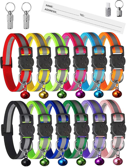 12 Pack Reflective-Breakaway Cat Collars with Bells,Safety Buckle Kitten Collar, with Name Tag, Adjustable,Ideal for Girl Cats Male Cats,Pet Supplies,Stuff,Accessories(12 Colors & 2 ID Tags) - Image 9