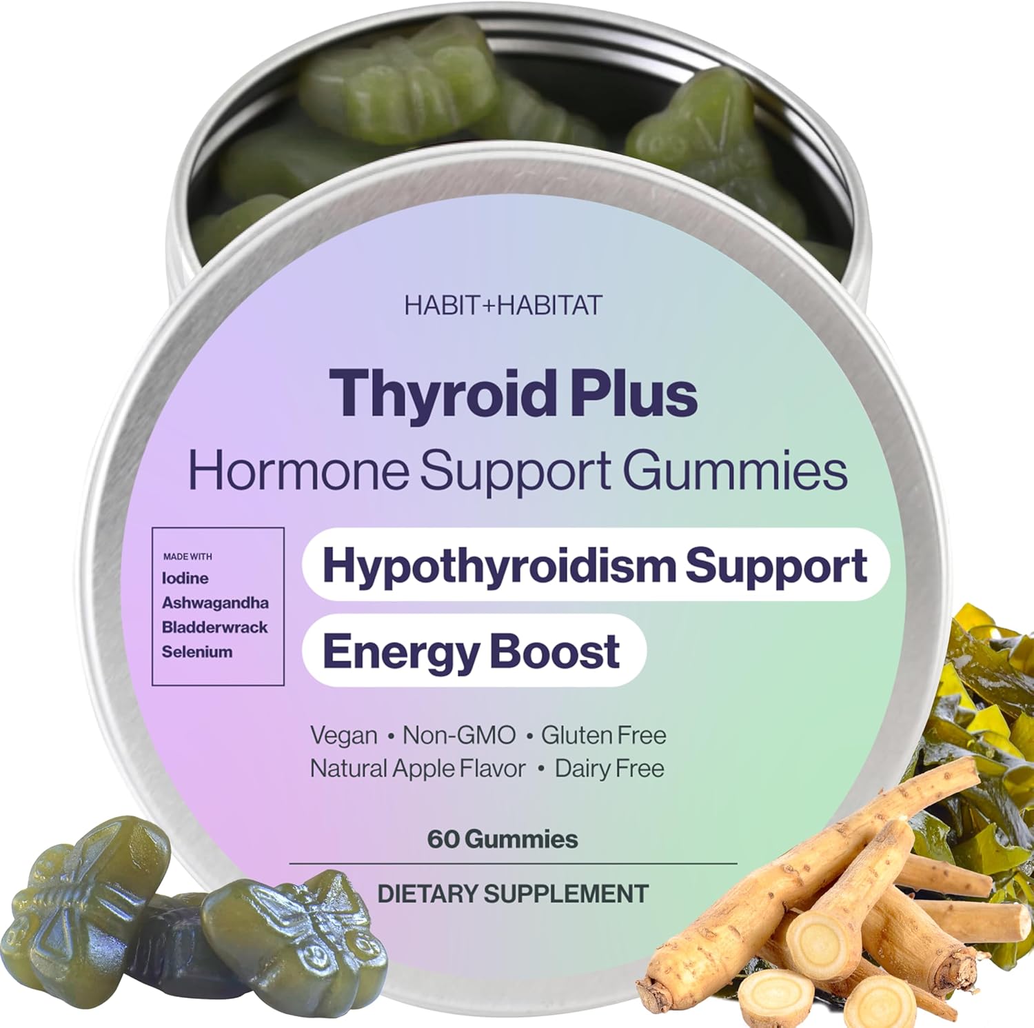 Habit Habitat Thyroid Plus Gummies front view bottle for hypothyroidism support.