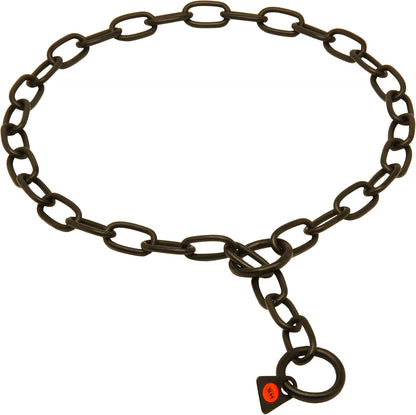Herm Sprenger black chain dog collar with long links for coat protection close up view