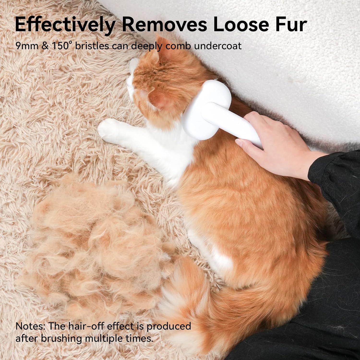 Aumuca grooming brush removing loose fur from cat