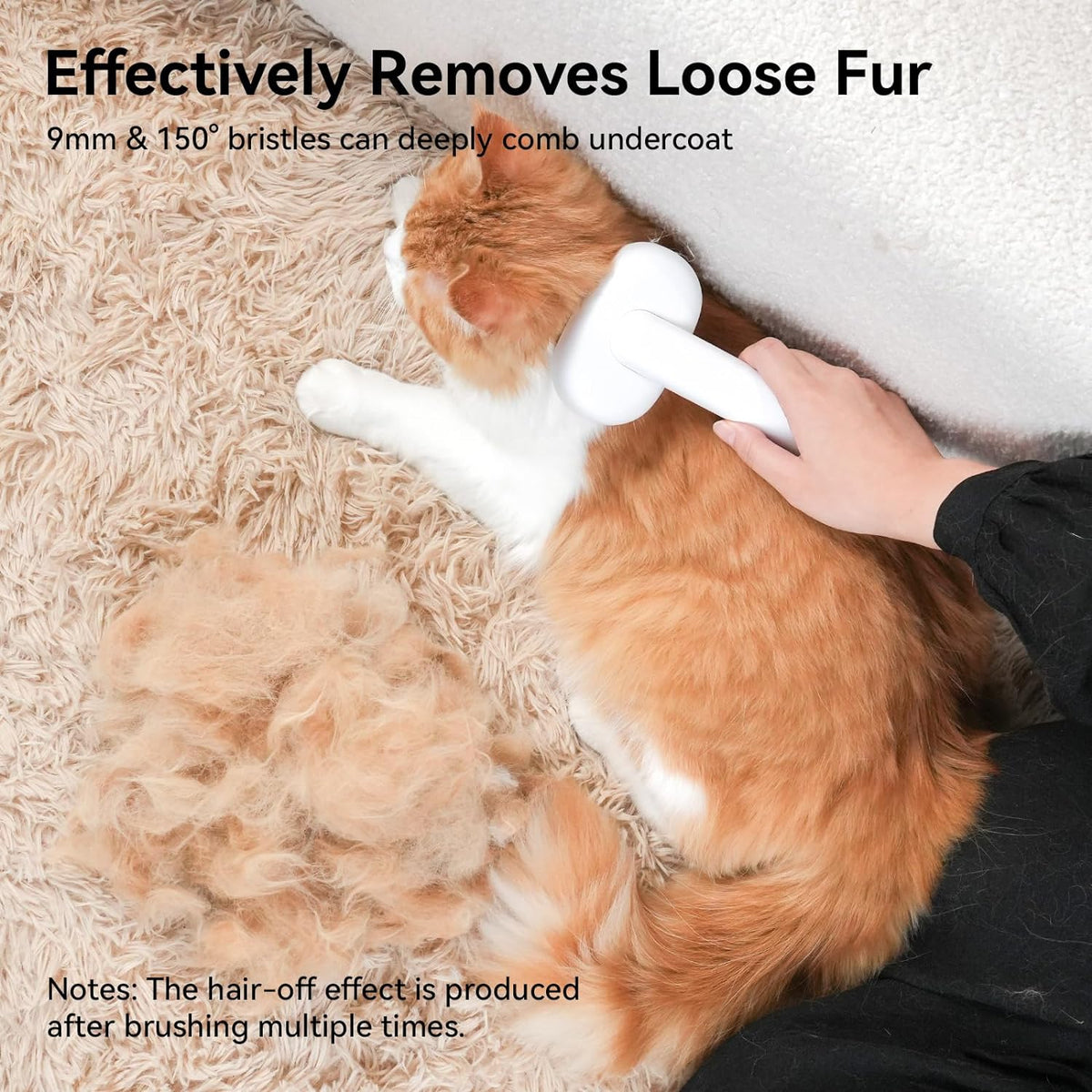 Aumuca grooming brush removing loose fur from cat