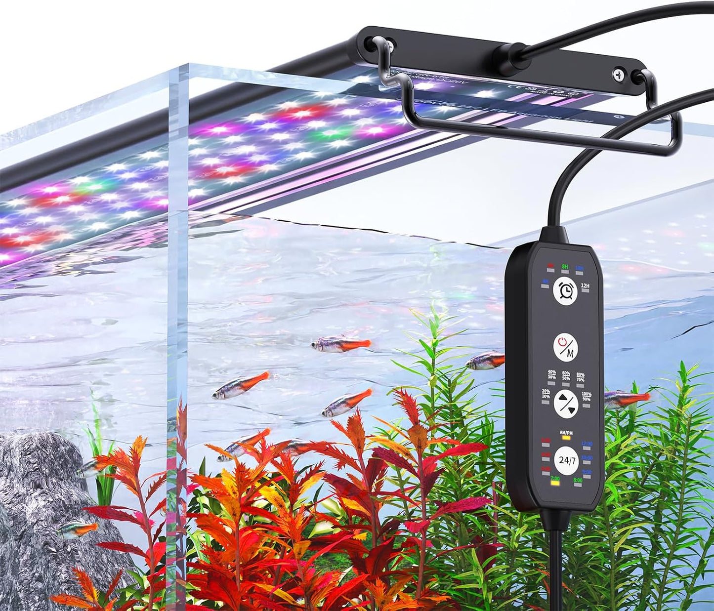 SEAOURA 24/7 Mode Led Aquarium Light for Plants Growth-Full Spectrum Fish Tank Light with Timer, Auto On/Off, 7 Colors, Adjustable Brightness, for 12 to 18 Inch Freshwater Tank - Image 10