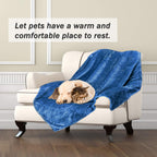 Lightweight flannel fleece pet throw protecting a car seat from dog hair