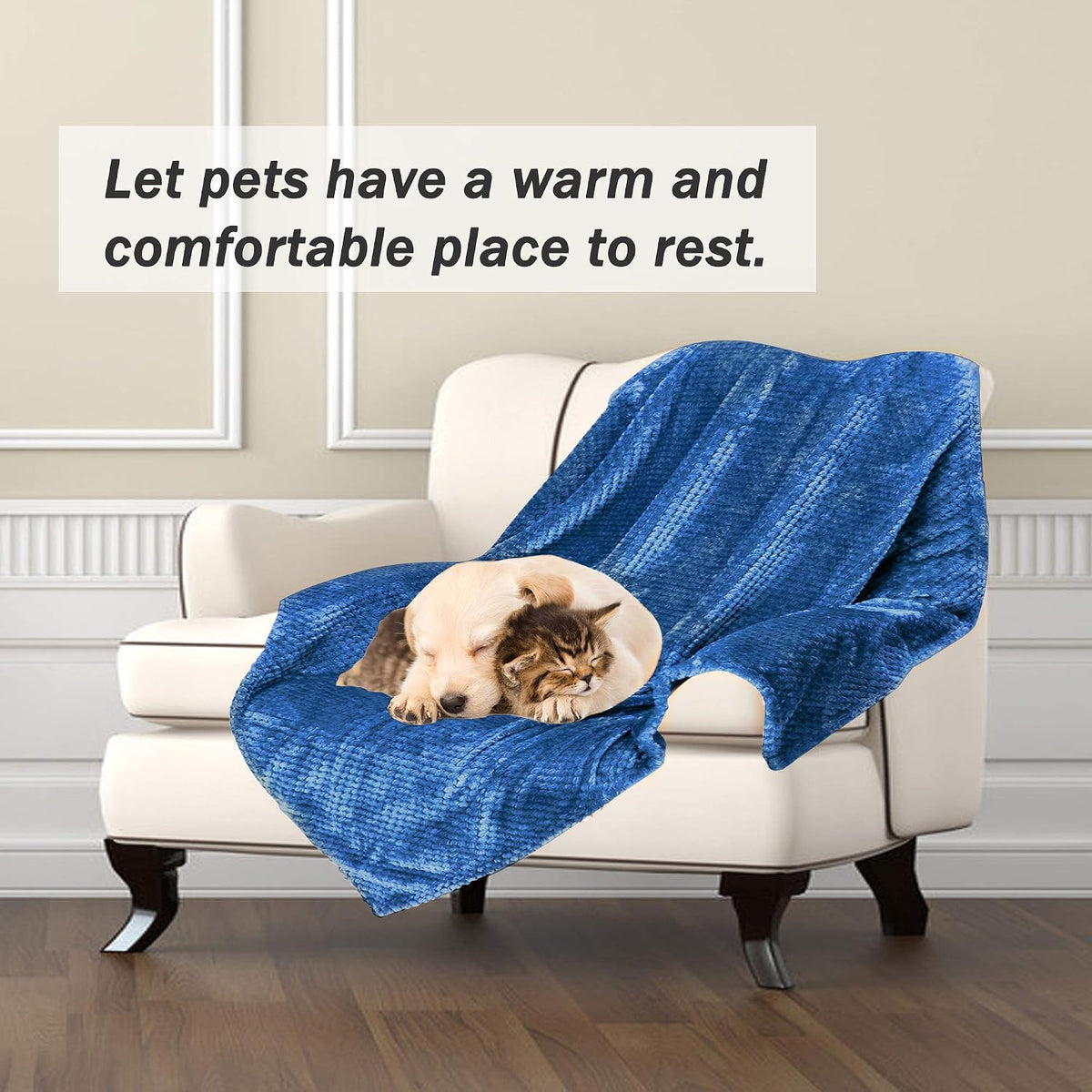 Lightweight flannel fleece pet throw protecting a car seat from dog hair