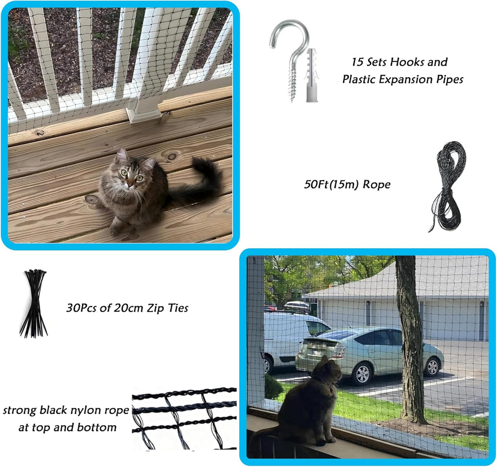 Cat playing safely behind Junflying pet balcony net
