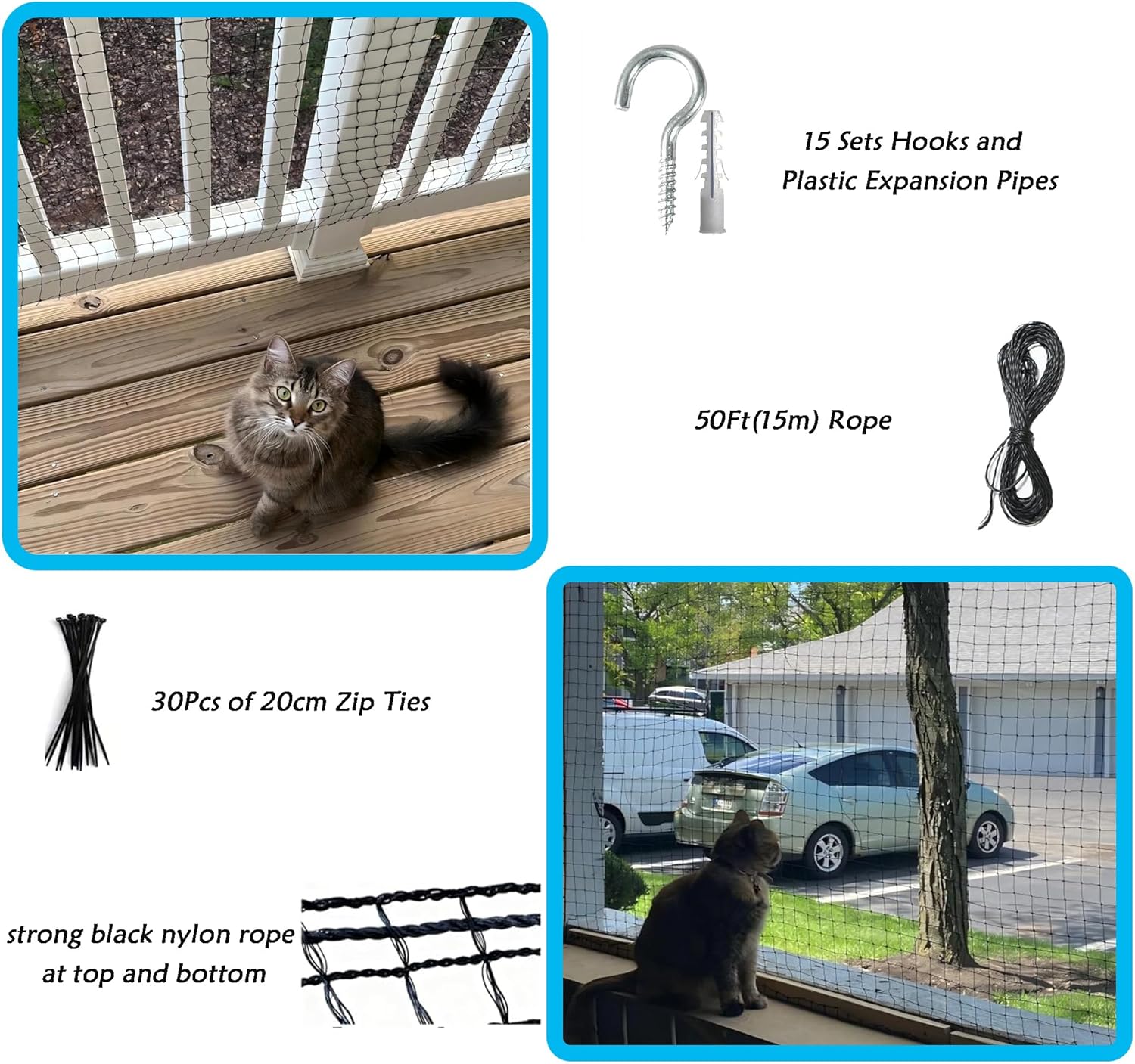 Cat playing safely behind Junflying pet balcony net