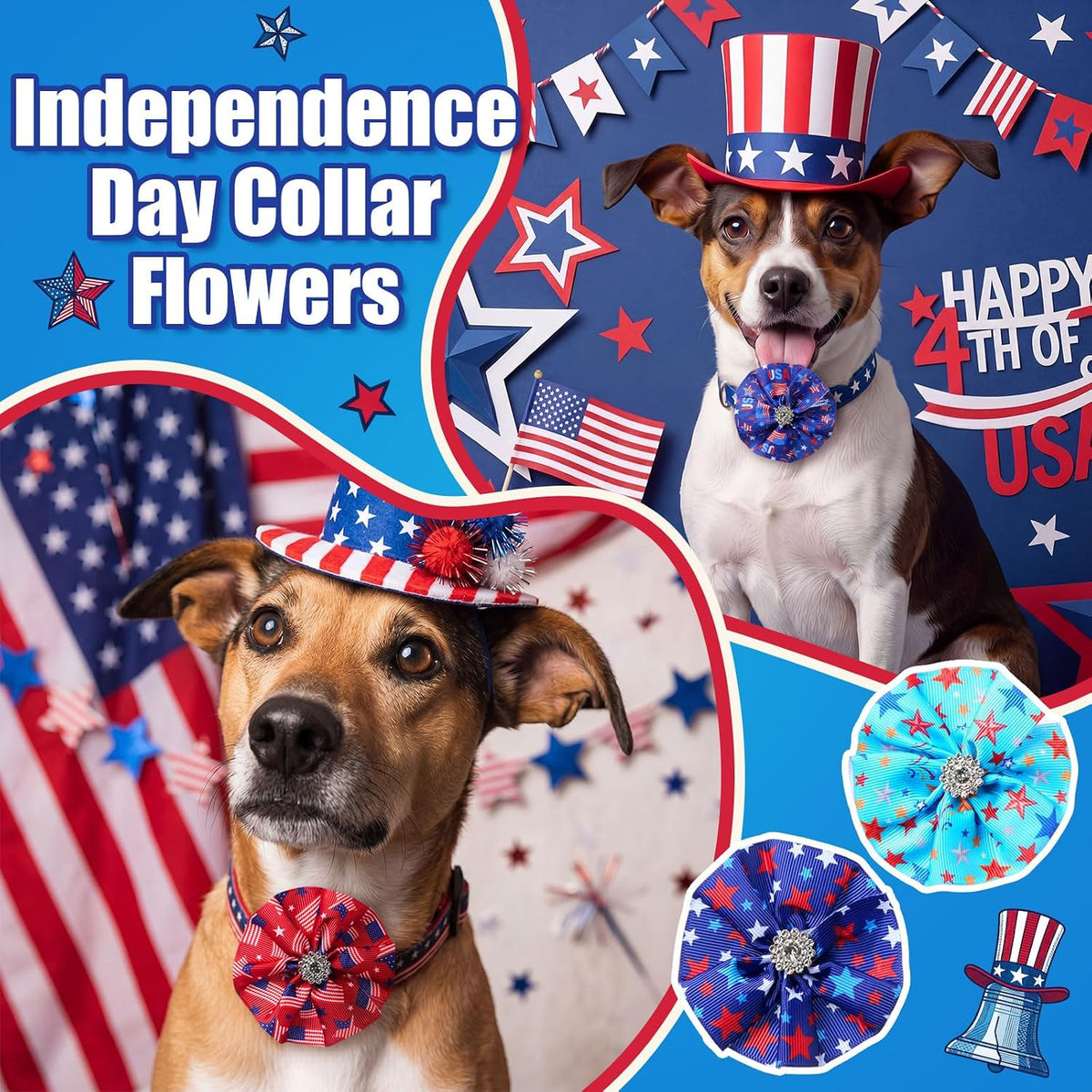 Dansydaisy American flag dog bow ties arranged in a full fifty piece grooming collection