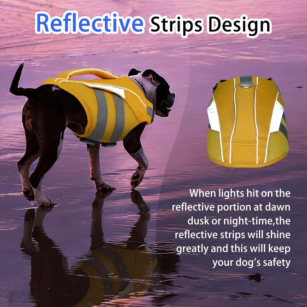 High visibility neon yellow pet water vest with metal D ring