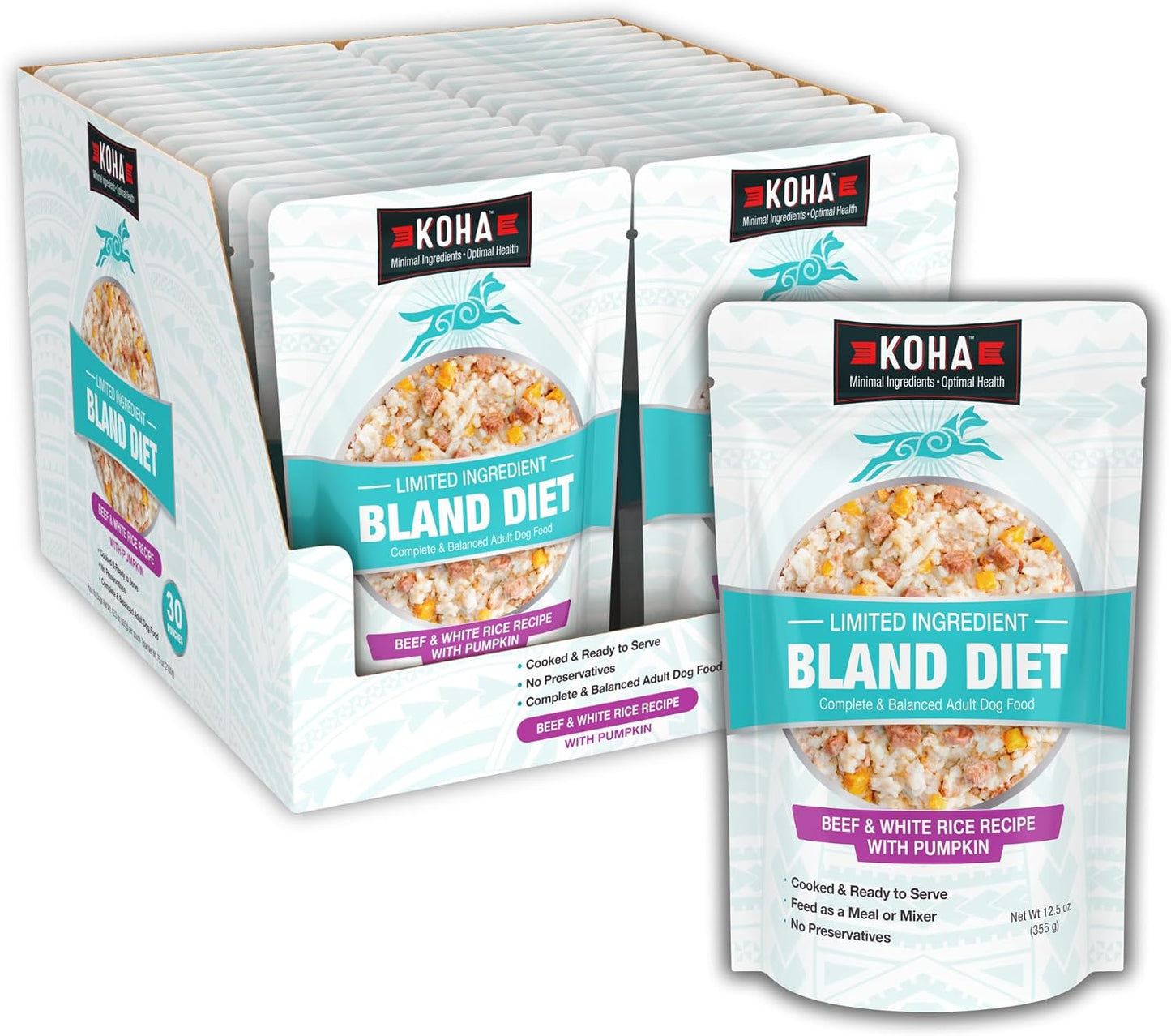 Serving suggestion of Kohapet chicken and white rice dog food