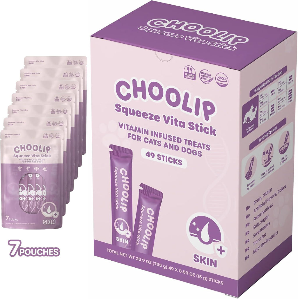 Choolip Squeeze Vita Stick Lickable Cat and Dog Treats - 49-Count Variety Pack with Multivitamins, Soft Squeezable Paste for All Life Stages, Supporting Overall Health - Box with 7 Pouches - Image 9