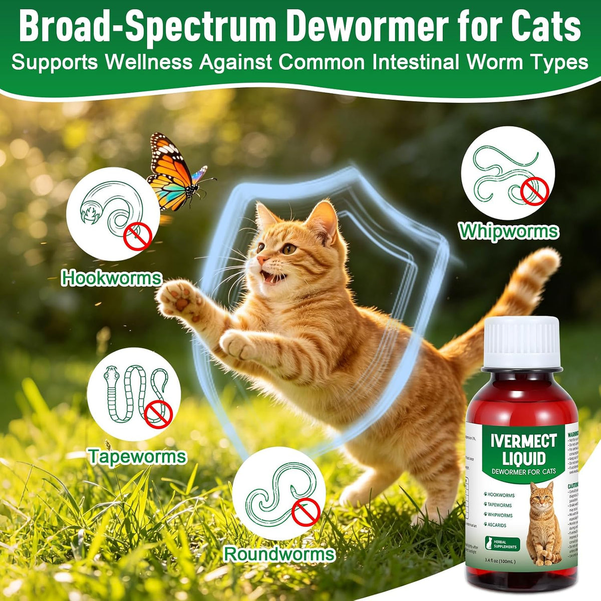 Aether liquid dewormer for cats packaging showing digestive cleanser benefits
