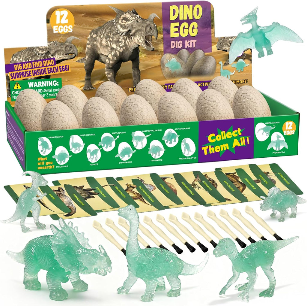 VICHTOP dinosaur egg excavation dig kit front packaging view showing twelve plaster eggs