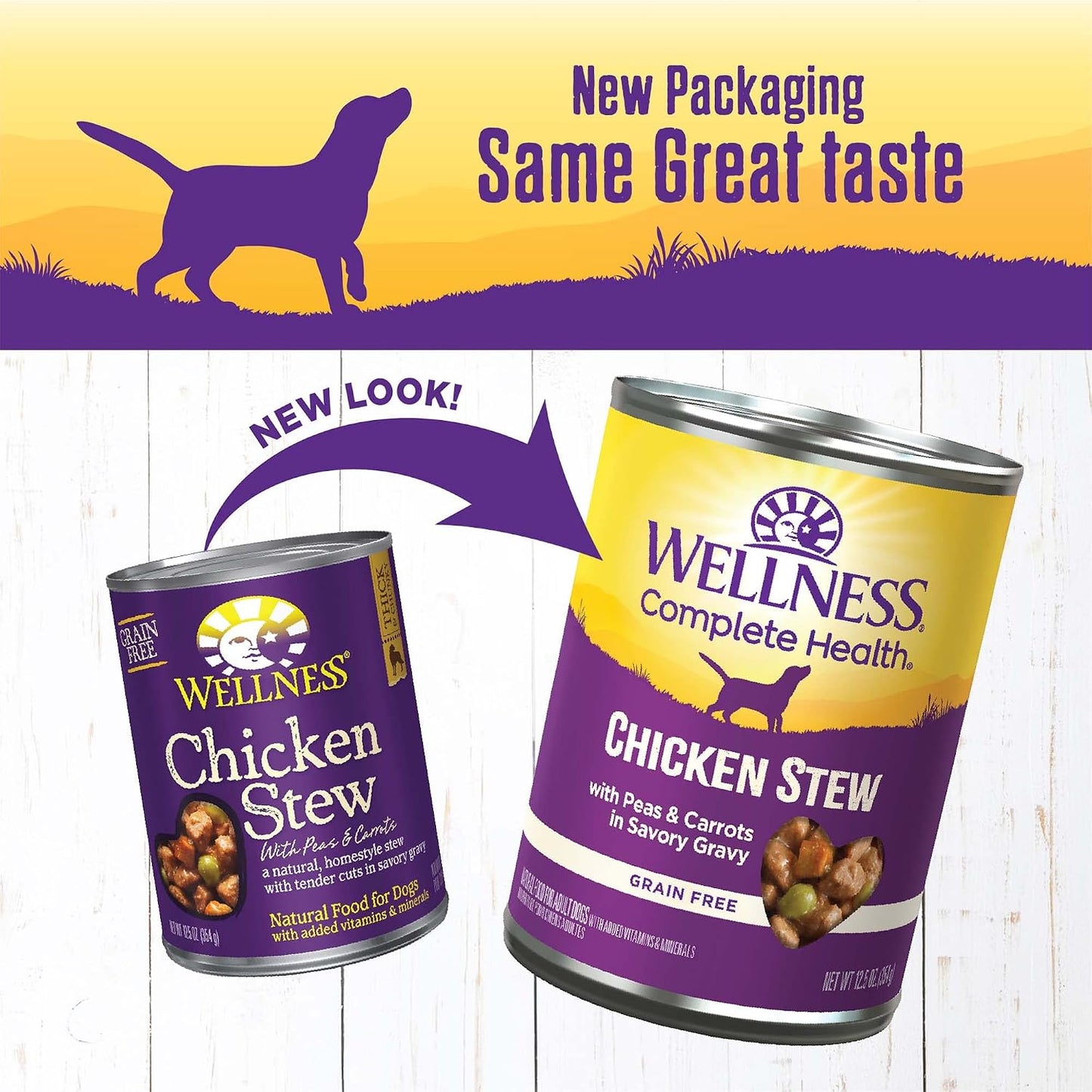 Wellness grain free canned dog food twelve pack packaging for adult pets