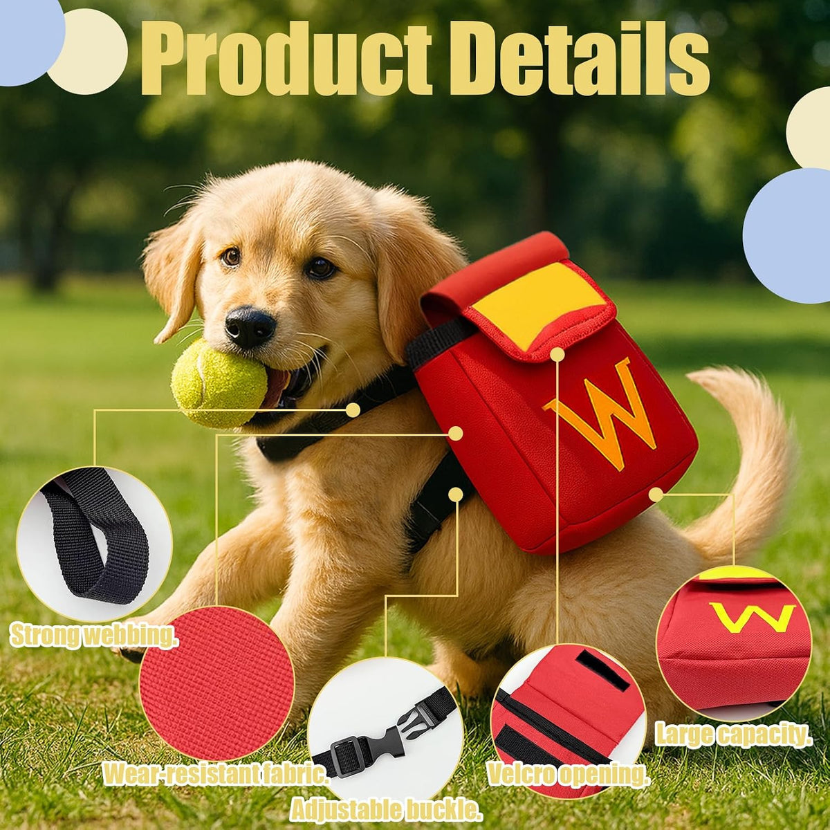 Colenumone dog backpack back angle view showcasing the storage capacity for treats and waste bags
