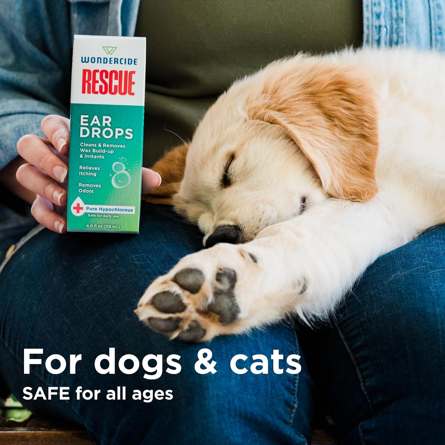 Wondercide Rescue bottle with pet health benefits displayed