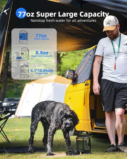 Lesotc large travel dog water bottle being carried by its shoulder strap on a hike