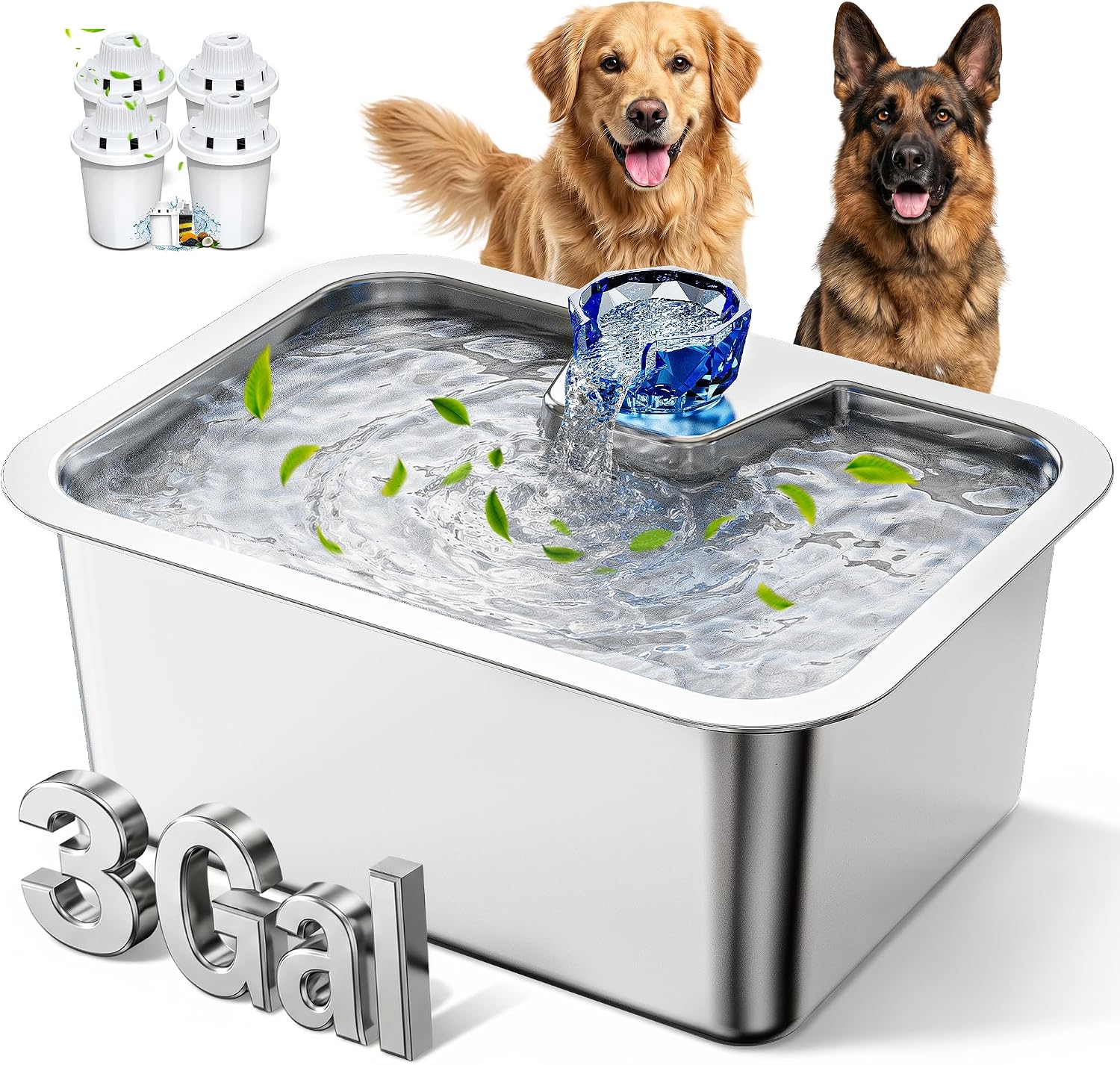 Petdott 3 Gallon Stainless Steel Dog Water Fountain front view