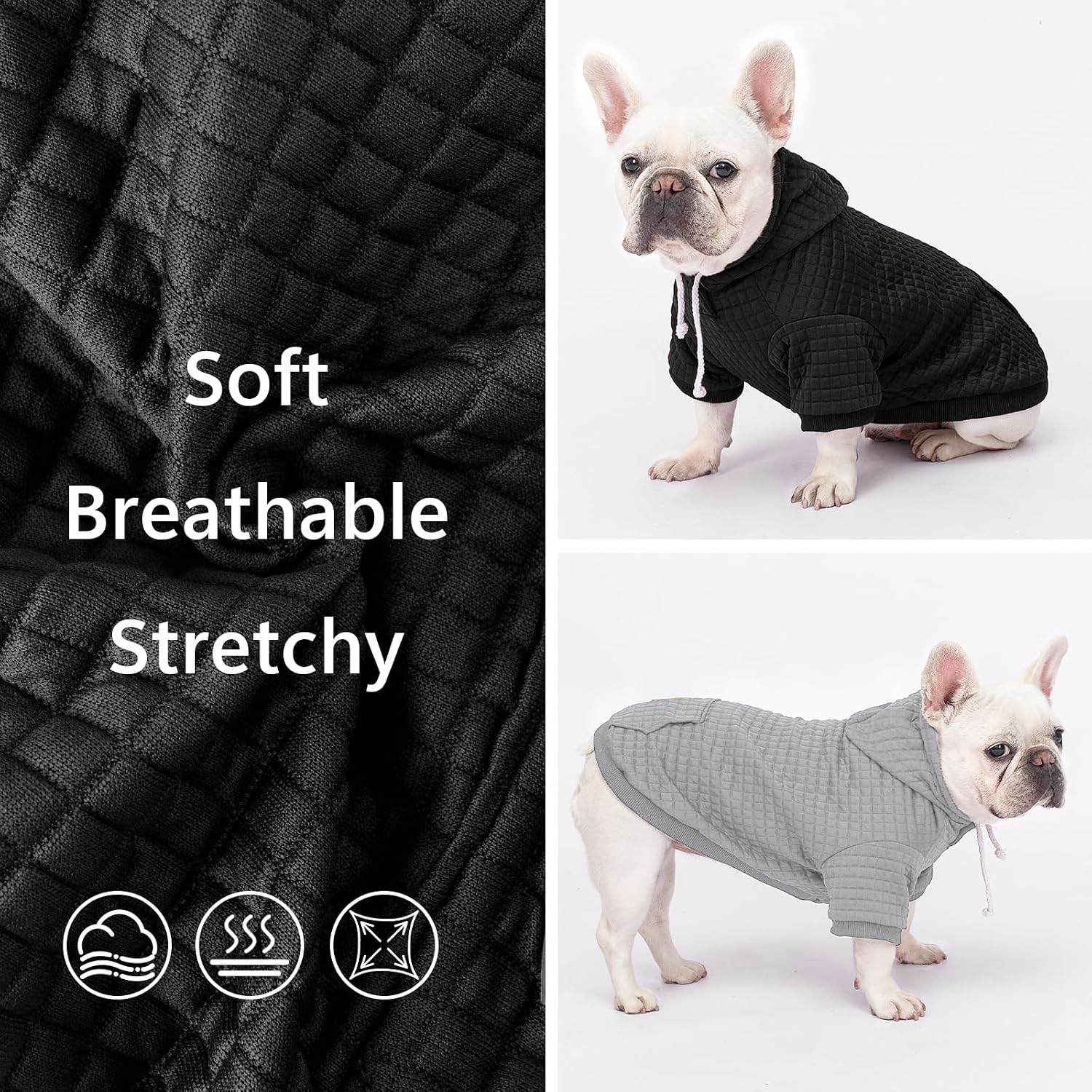 Baobicute black and grey dog sweatshirts cozy waffle texture apparel