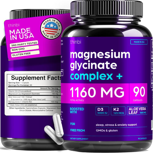 Thinbi Magnesium Glycinate 1160mg supplement bottle front view