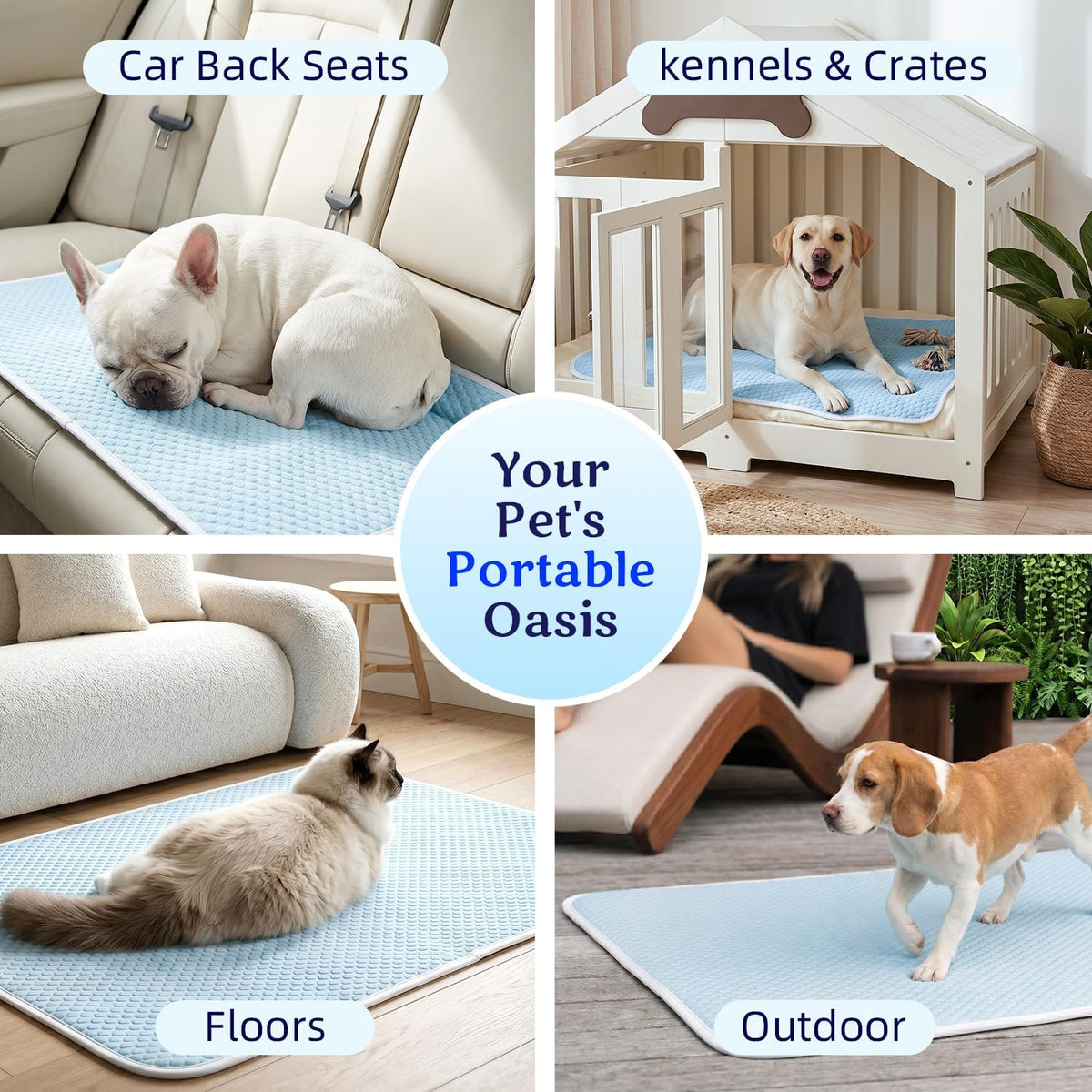 Medium size washable cat and dog cooling mat folded for travel.
