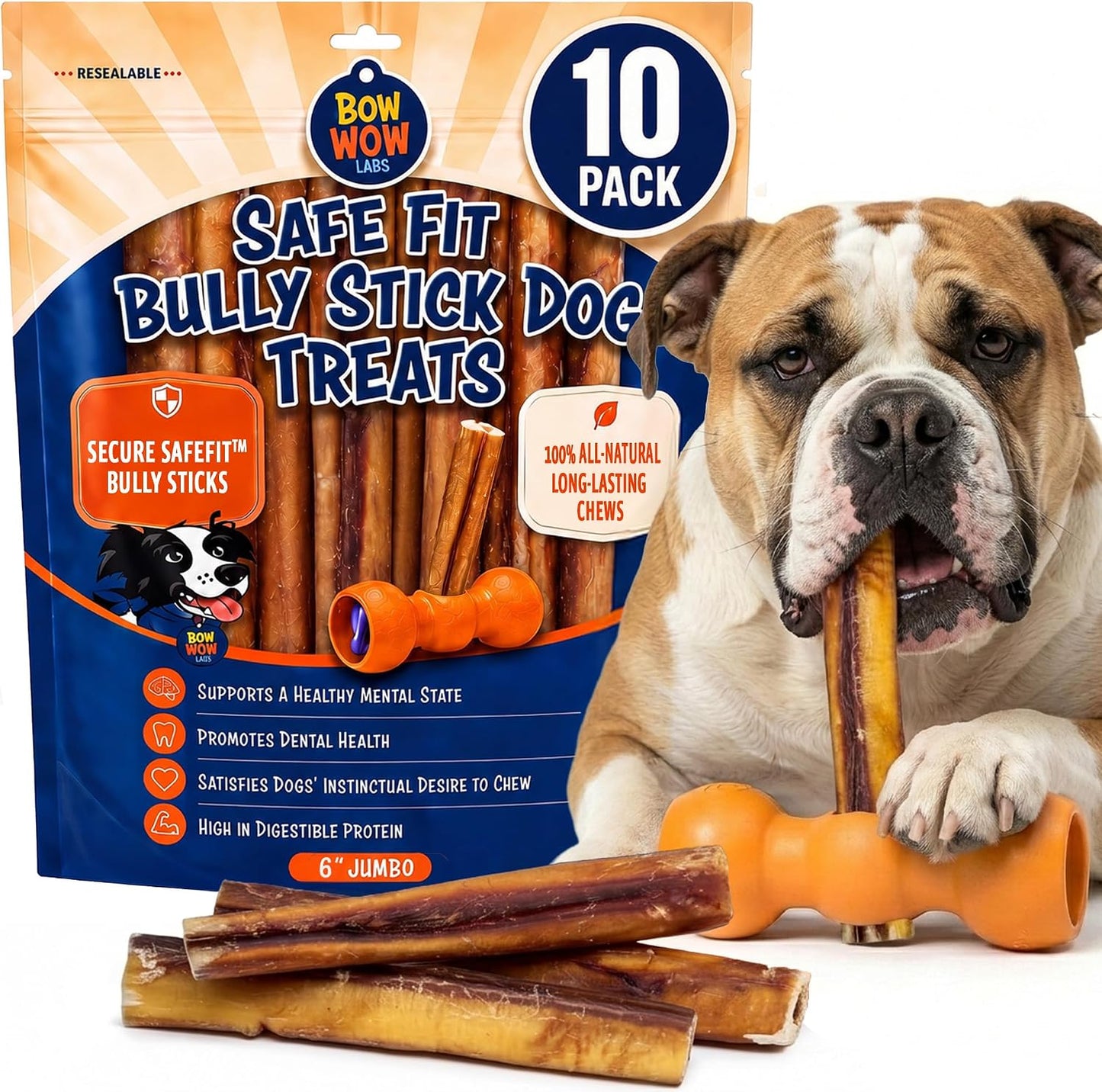 Bow Wow Labs SafeFit(TM) Bully Sticks for Dogs - 100% All Natural Beef Sticks, Grass-Fed, Low Odor, Long Lasting Dog Chews, Dog Chew Treats, Bully Stick for Small, Medium, Large Dogs - 6" Midsize 10 Pack - Image 11