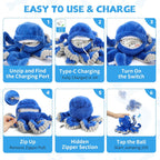 Dog playing with Voxget blue octopus toy indoors