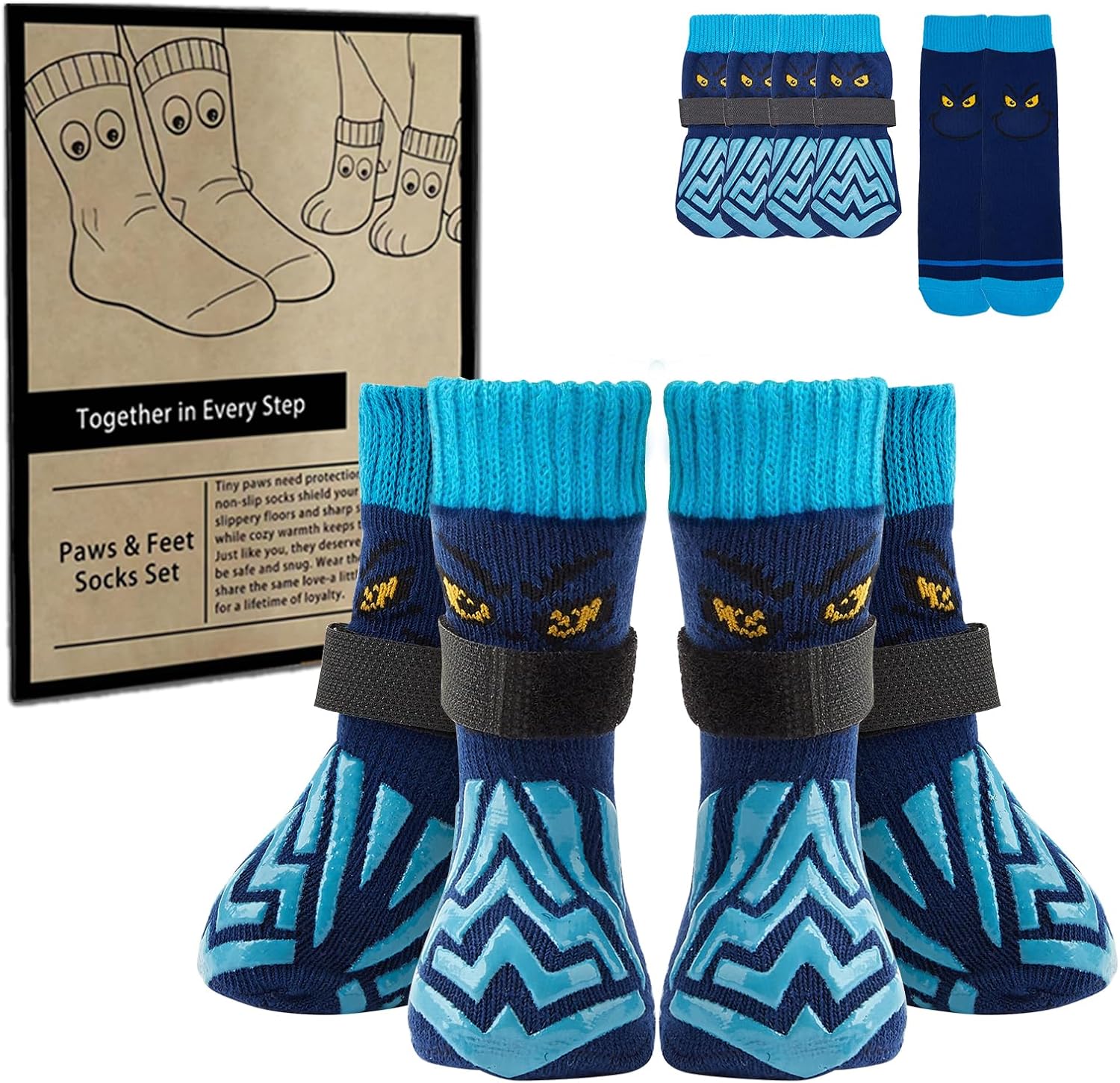 Coohams Non-Slip Dog Socks and Owner Set blue front view