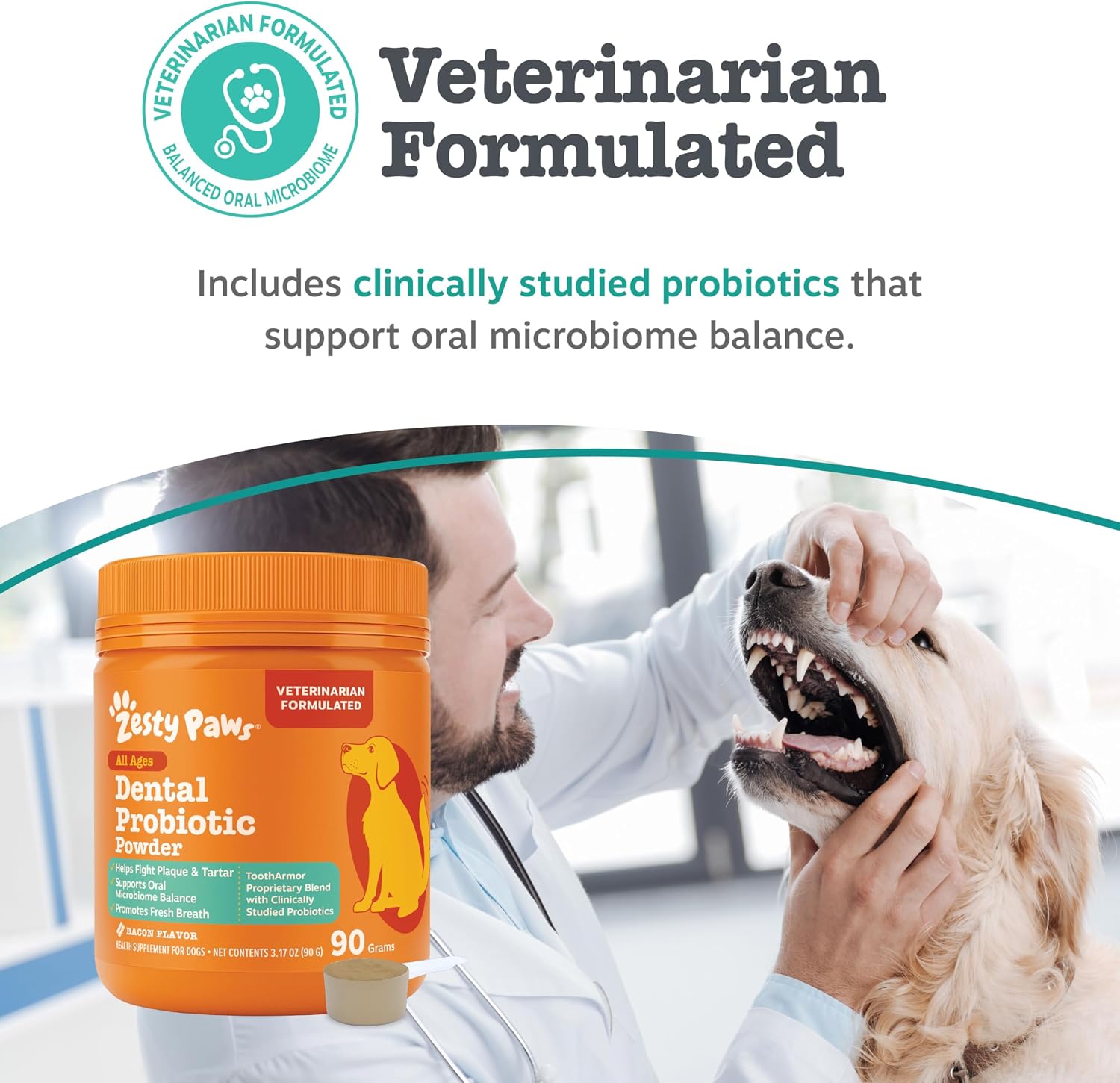 Zesty Paws oral and gut health probiotic powder for dogs jar