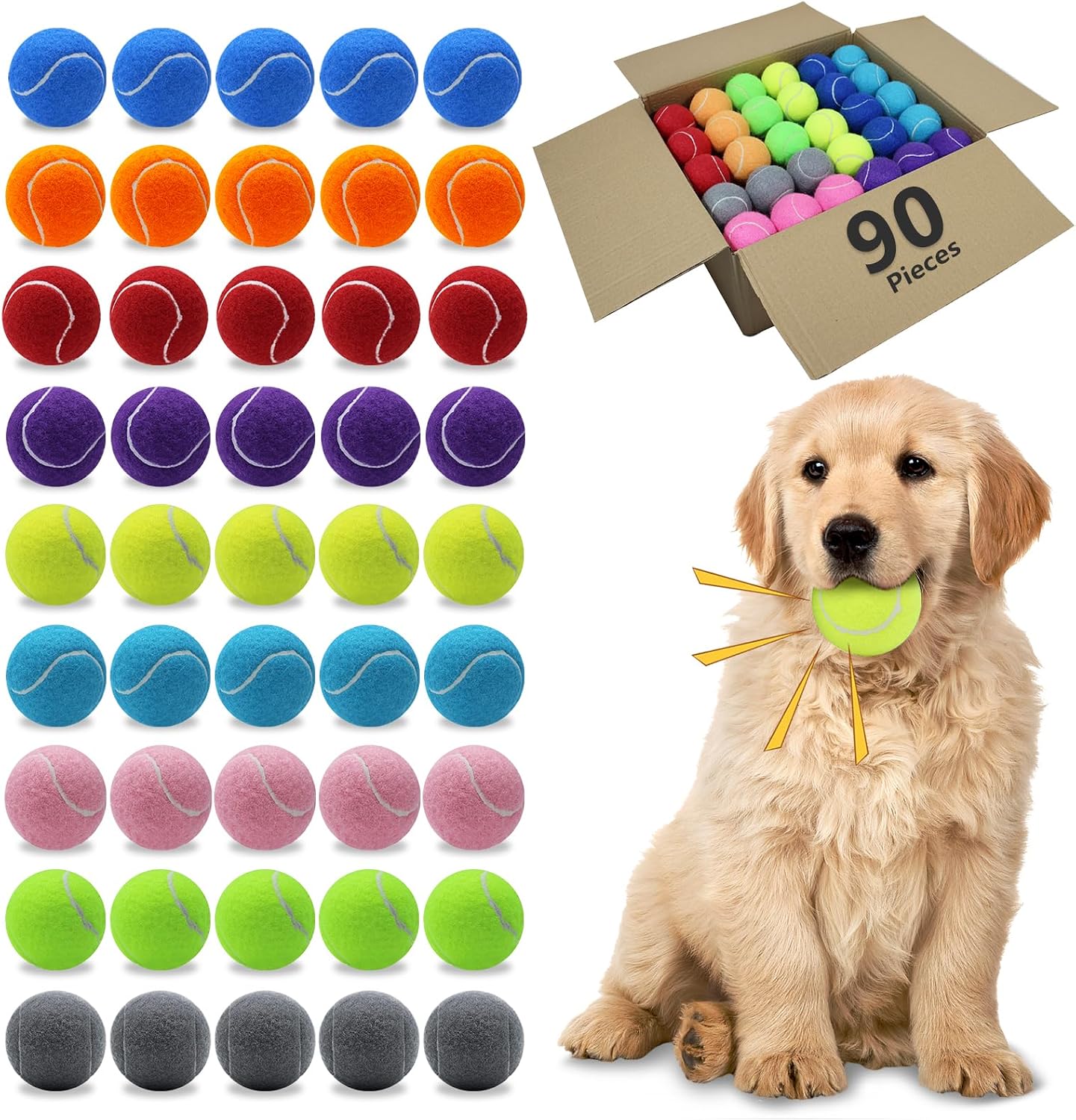 Magicorange Dog Tennis Balls, 20 Pack 2.5 inch Floatable Squeaky Tennis Balls for Fetch Exercise, Natural Rubber Squeaky Dog Balls Training Safe (Multicolor) - Image 12