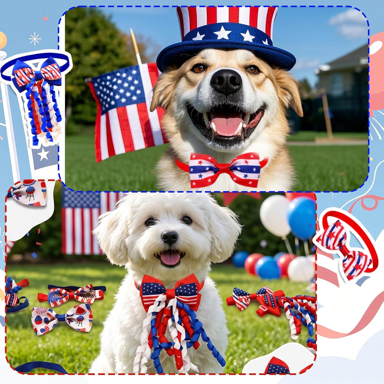 Collection of sixteen premium Independence Day themed decorative collars for medium dogs.