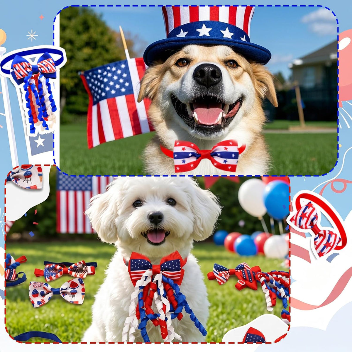 Collection of sixteen premium Independence Day themed decorative collars for medium dogs.
