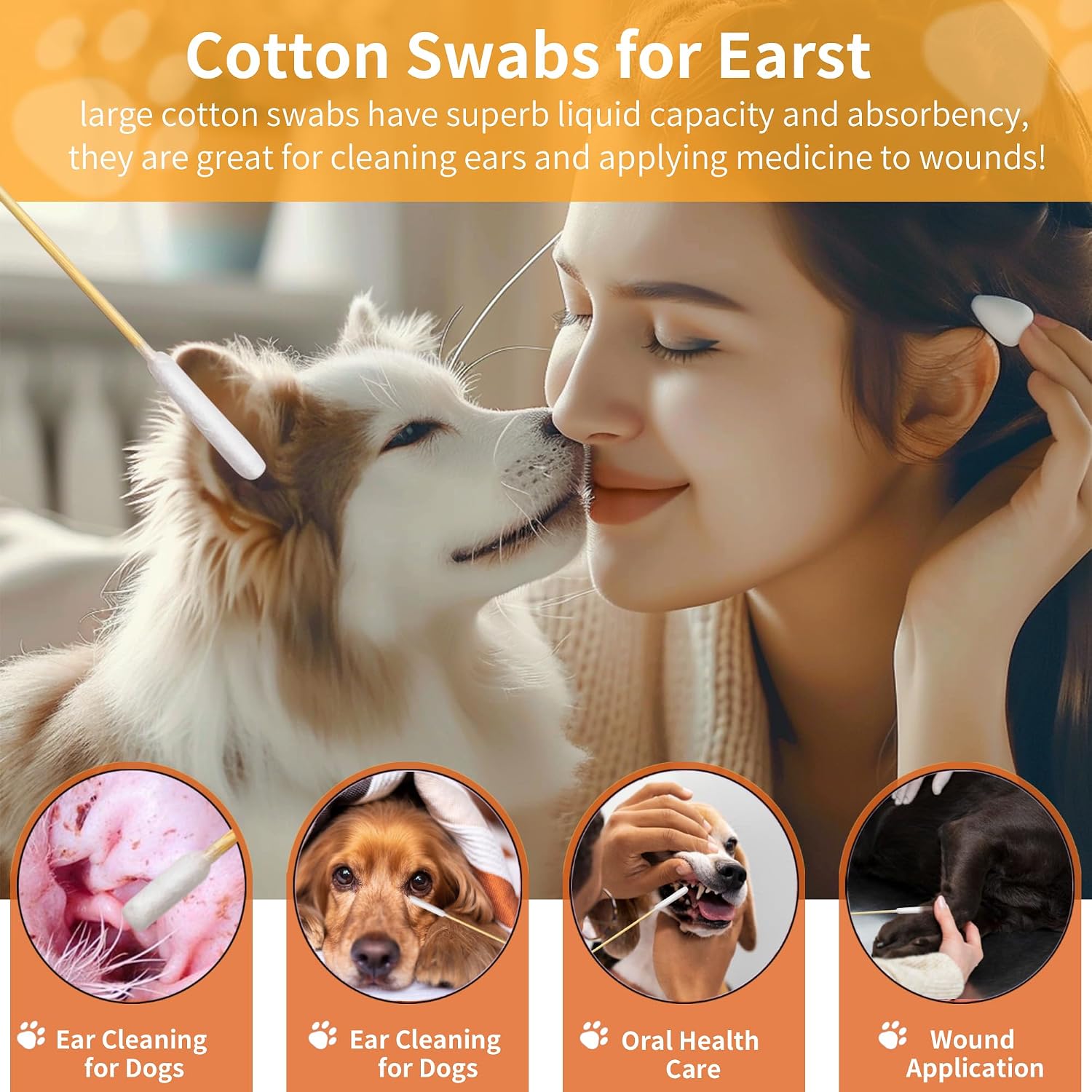 Double sided large cotton tips for dog ear care