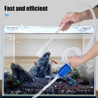 Gravel vacuum nozzle clearing debris from aquarium substrate