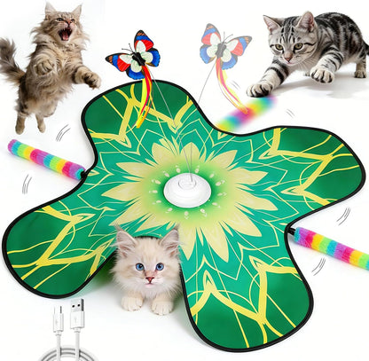 Paleclouds hide and seek cat toy mat front view showing green flower shaped surface