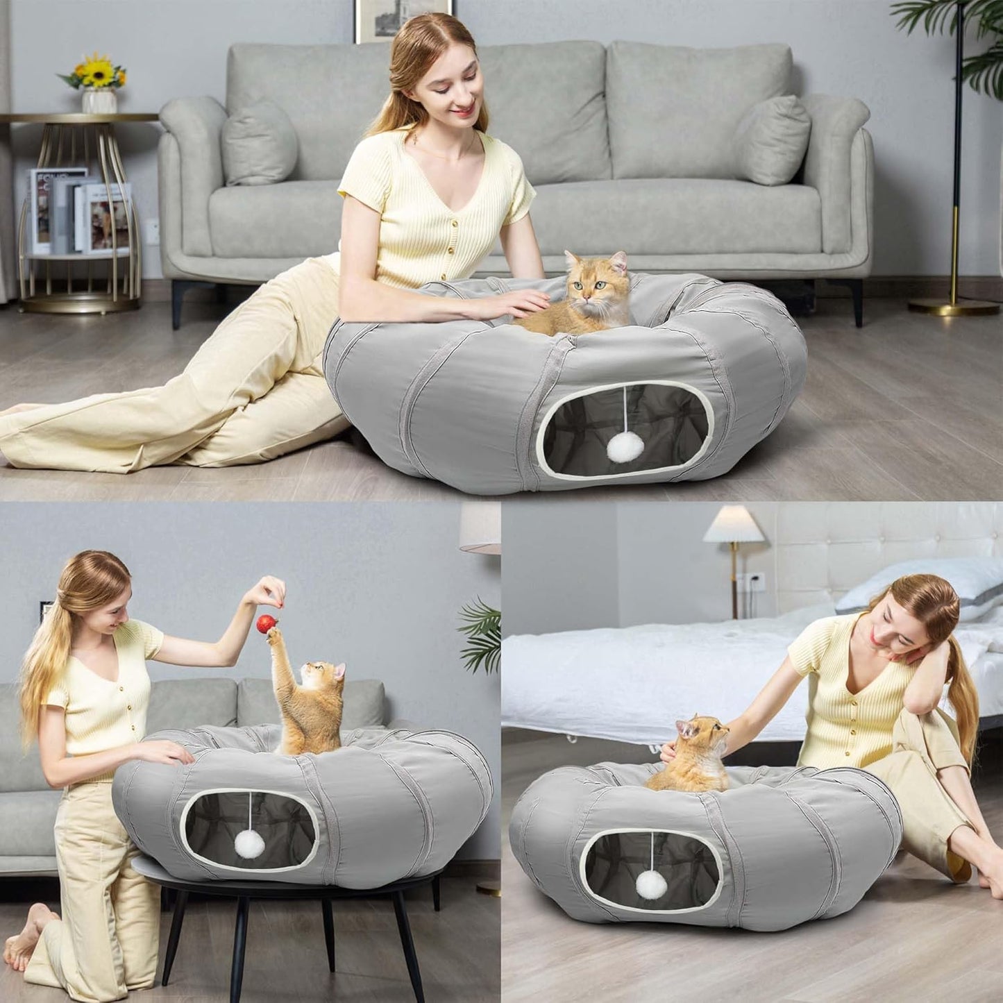 AUOON interactive cat toy showcasing the attached dangling ball and durable scratch resistant material